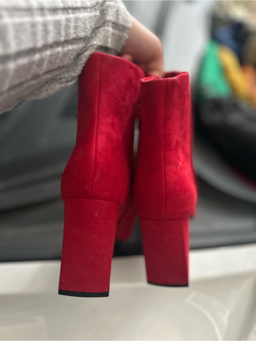 Red Suede Ankle Boots with Block Heel - Women w7 new never worn - Picture 2 of 7